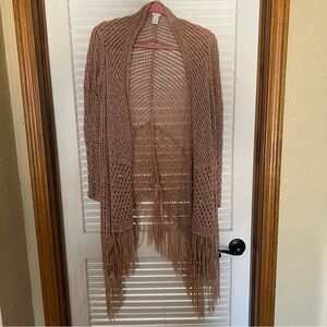 Chicos Travelers Collection Open Loose Knit Fringe Blush Cardigan Chico's Size 1